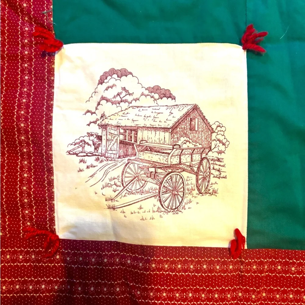 Festive Beautiful Handmade Holiday Quilt with several different holiday scenes